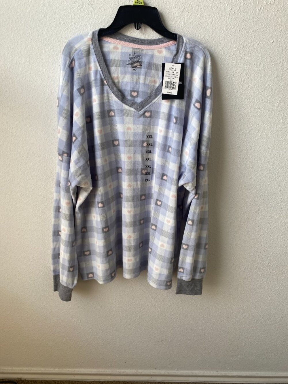 Cuddl Duds Womens Blue Plaid Velour V Neck Long Sleeve Pajama Set Plus Sz 2X New